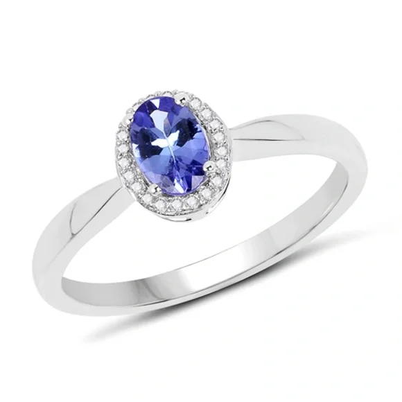 2.02 Carat Genuine Tanzanite and White Diamond 14K White Gold Ring, Pendant & Ea